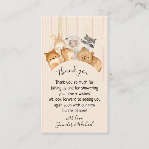 Blush Pink Beige Line Forest Baby Animal Thank You Enclosure Card