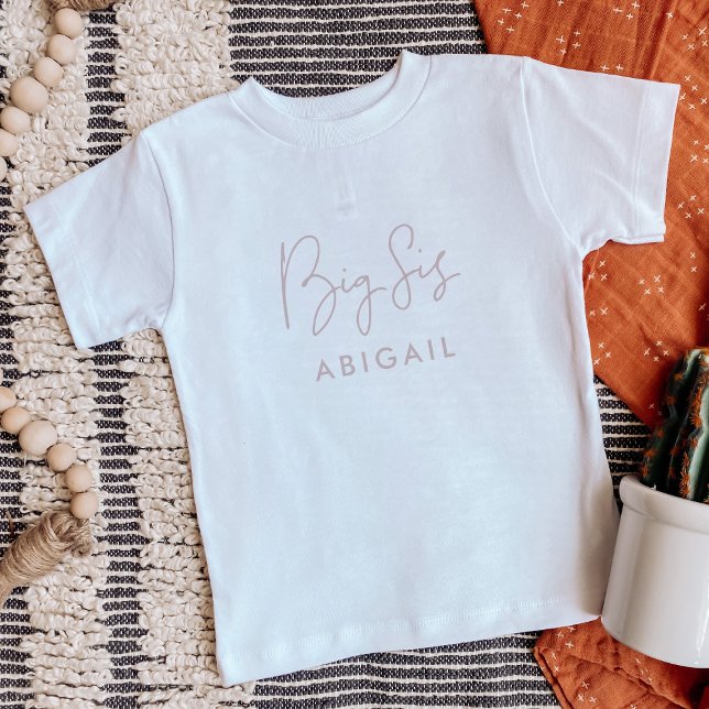 Blush Pink Big Sis Custom Name T-Shirt (Creator Uploaded)