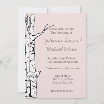 Blush Pink Birch Trees Wedding Invitation by peacefuldreams at Zazzle