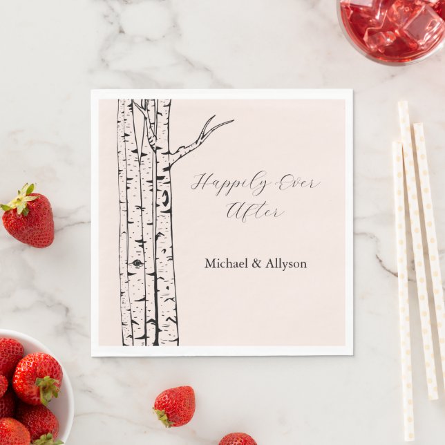 Blush Pink Birch Trees Wedding Napkins (Insitu)