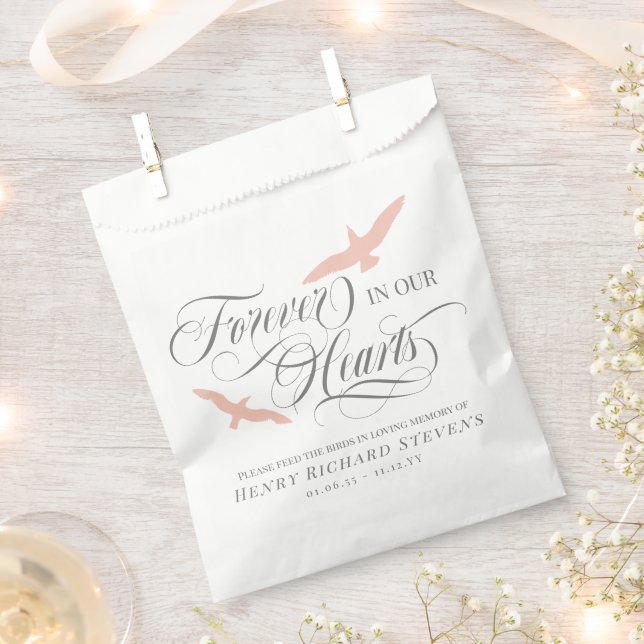 Blush Pink Birds Forever In Our Hearts Bird Seeds Favor Bag (Clipped)