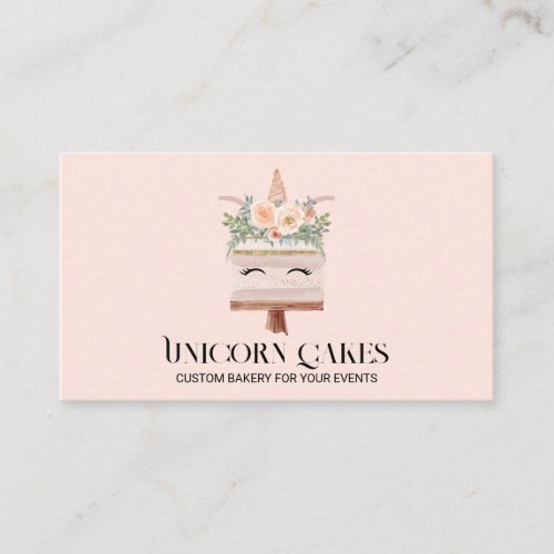 Blush Pink Birthday Bakery Unicorn Cake Business Card