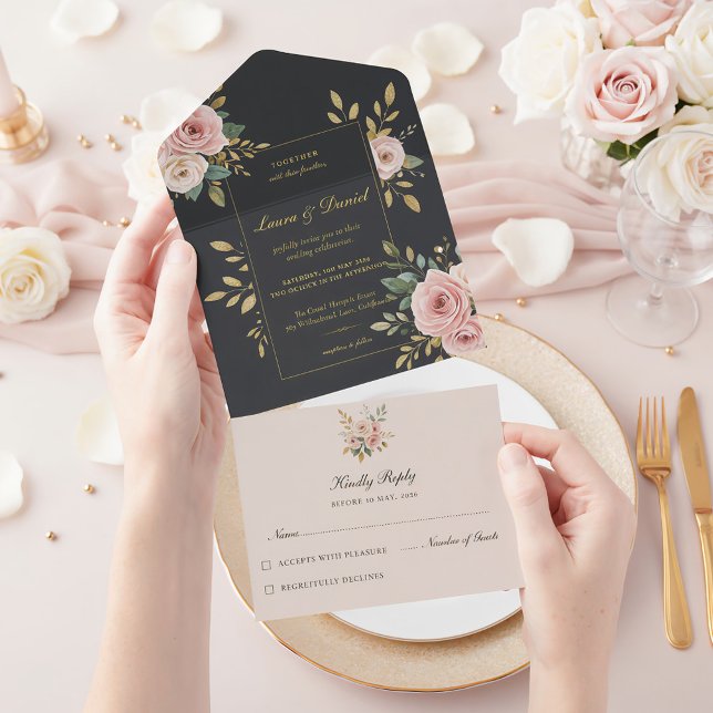 Blush Pink & Black All-In-One Wedding Invitation (Creator Uploaded)