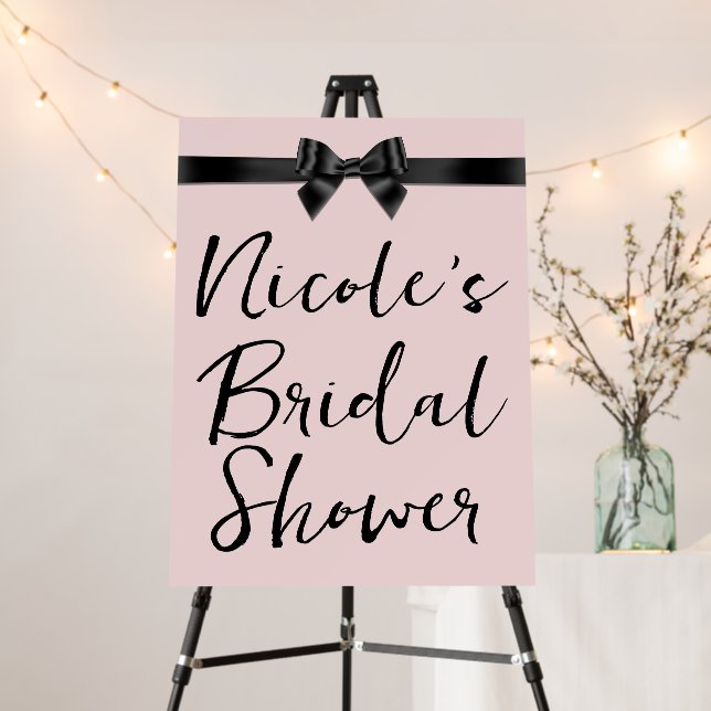 Blush Pink & Black Bow Bridal Shower Welcome Sign (In Situ (Stand))