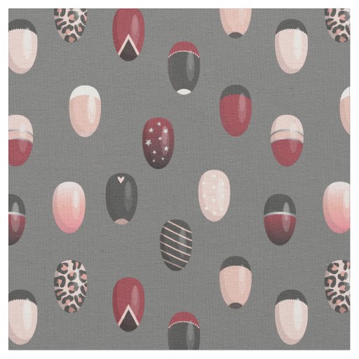 Blush Pink Black Burgundy Gray Nail Art Pattern Fabric