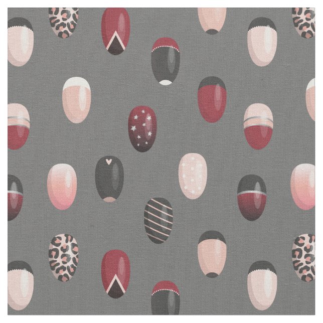 Blush Pink Black Burgundy Gray Nail Art Pattern Fabric (Close Up)