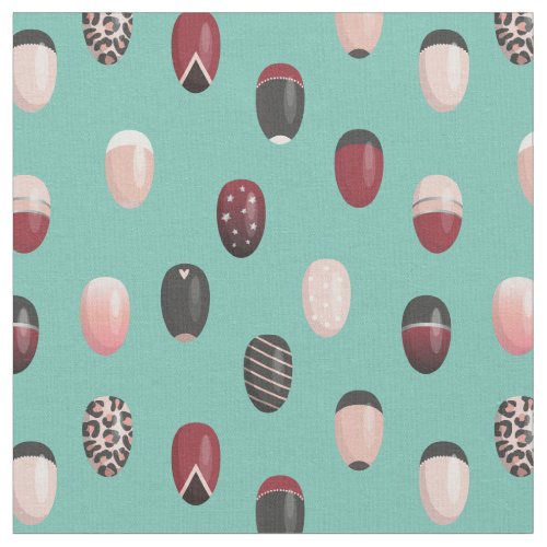 Blush Pink Black Burgundy Nail Art Pattern Fabric