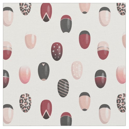 Blush Pink Black Burgundy White Nail Art Pattern Fabric