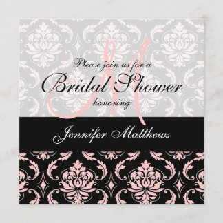 Blush Pink Black Damask Bridal Shower Invitation