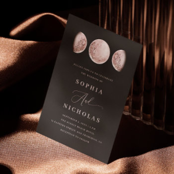 Blush Pink Black Delicate Mystical Moon Wedding Invitation by RemioniArt at Zazzle