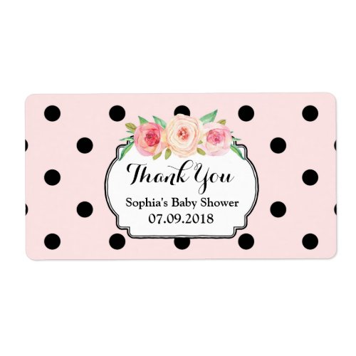 Blush Pink Black Dots Floral Baby Shower Labels