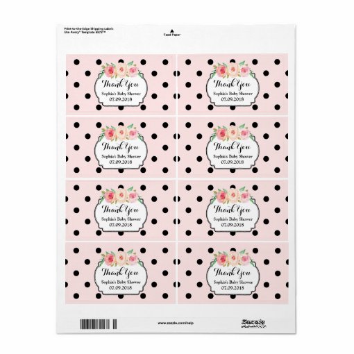 Blush Pink Black Dots Floral Baby Shower Labels Zazzle