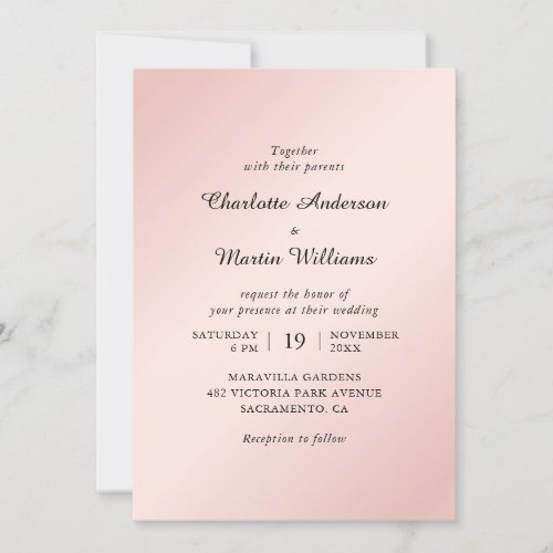 Blush Pink Black Elegant Formal Minimalist Wedding Invitation