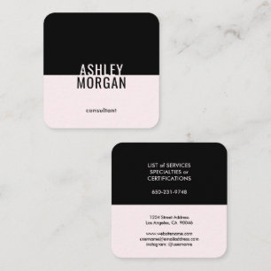 Blush Pink Black Elegant Minimal Modern Chic Plain Square Business Card