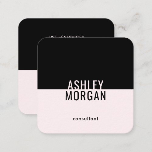 Blush Pink Black Elegant Minimal Modern Chic Plain Square Business Card