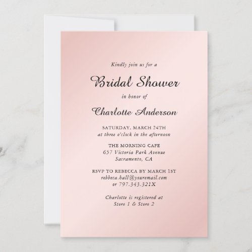 Blush Pink Black Elegant Minimalist Bridal Shower Invitation