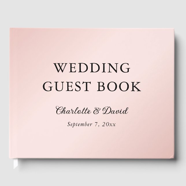 Blush Pink Black Elegant Minimalist Wedding Guest Book (Front)