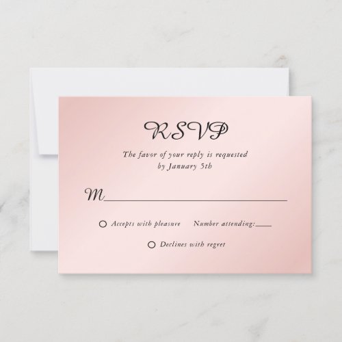 Blush Pink Black Elegant Minimalist Wedding RSVP