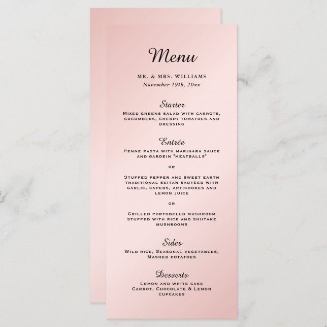 Blush Pink Black Elegant Modern Wedding Menu (Front/Back)