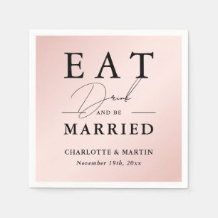 Blush Pink Black Elegant Modern Wedding Napkins