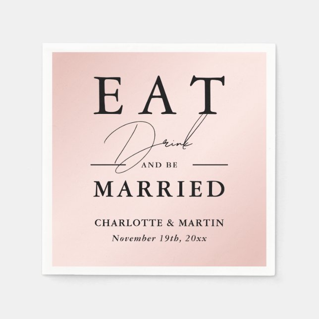 Blush Pink Black Elegant Modern Wedding Napkins (Front)