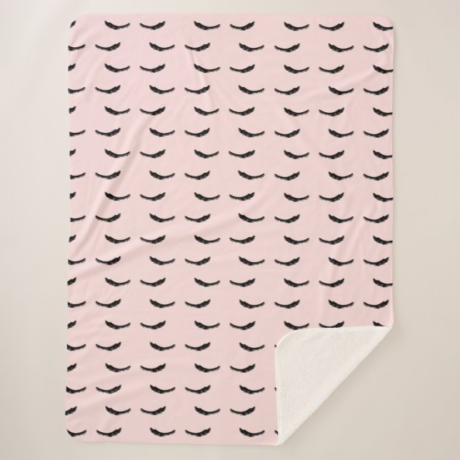 Blush Pink Black Eyelashes Glam Sherpa Blanket (Front)