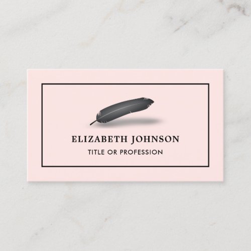Blush Pink Black Feather Vintage Quill Pen Business Card
