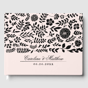 Blush Pink Black Floral Pattern Wedding Guest Book