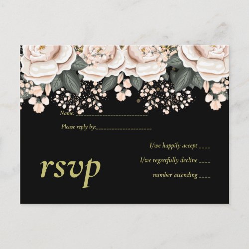 Blush Pink Black Floral Wedding Budget Invitation Postcard