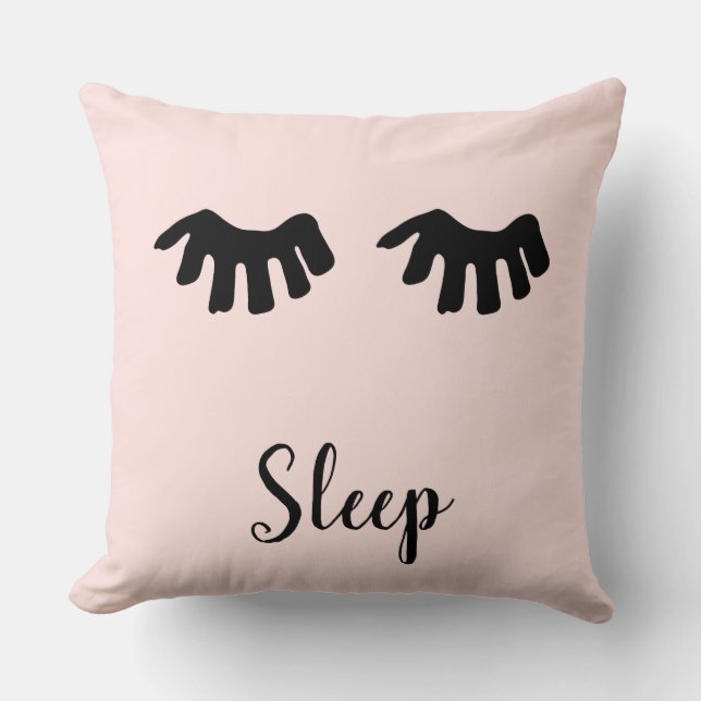 Blush Pink Black Glam Eyelashes Sleep Throw Pillow (Front)
