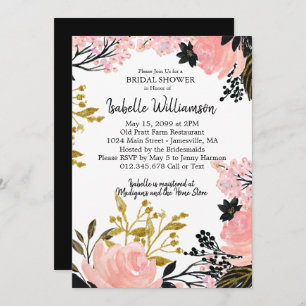 Blush Pink, Black, Gold Bridal Shower Invitations