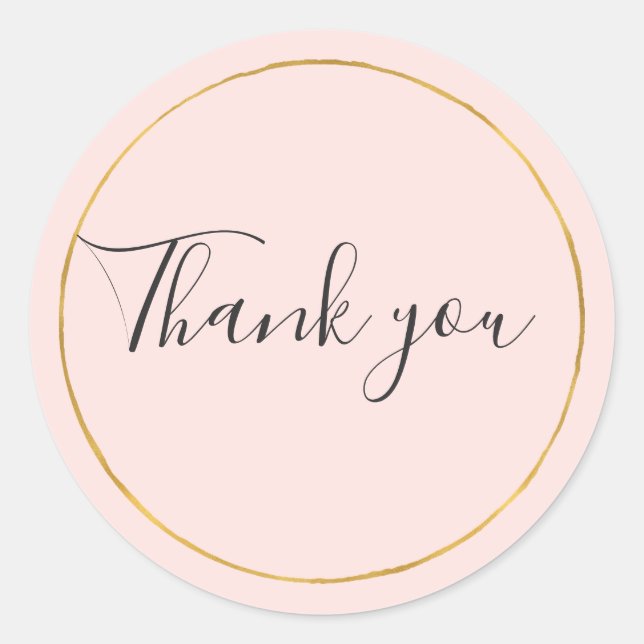 Blush Pink Black Gold Circle Thank you Classic Round Sticker (Front)