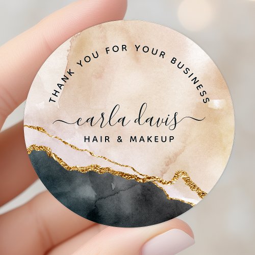 Blush Pink Black Gold Marble Business Thank You Classic Round Sticker