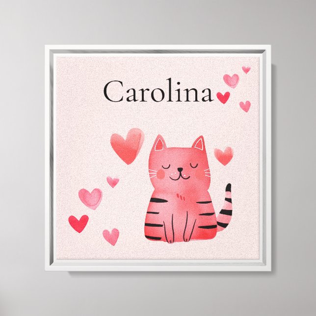 Blush Pink Black Hearts Cute Cat  Canvas Print (Front)