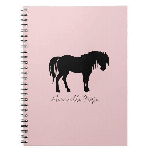 Blush Pink Black Horse Name Notebook