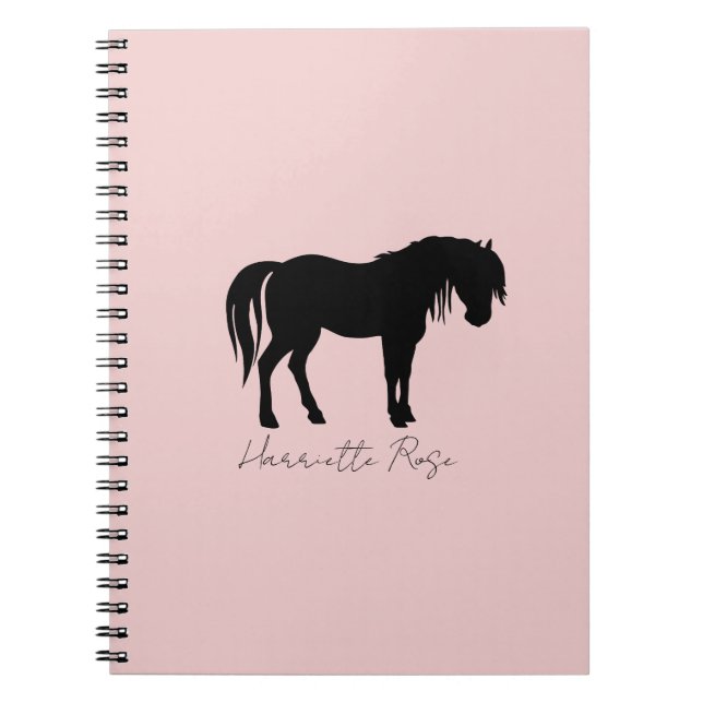 Blush Pink Black Horse Name Notebook (Front)