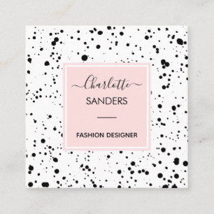 Blush pink black ink splatters square business ca square business card