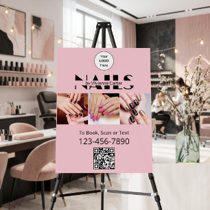 Blush Pink Black Logo QR Code Photo Nail Salon Foam Board