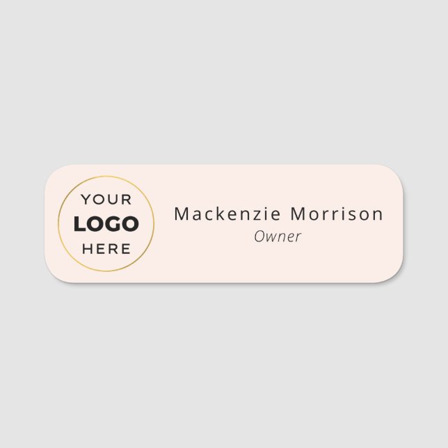 Blush Pink Black Makeup Salon Logo Name Tag (Front)