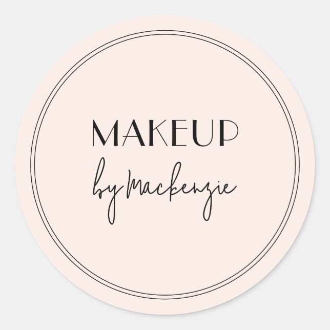 Blush Pink Black Makeup Salon Round Product Label (Front)