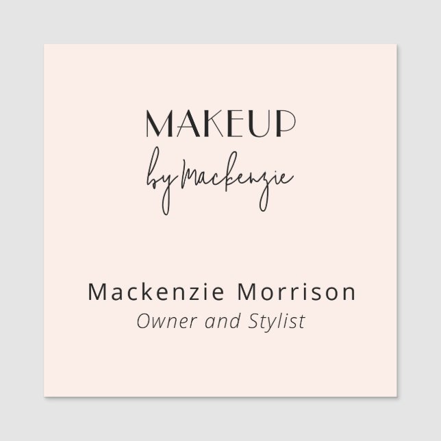 Blush Pink Black Makeup Salon Square Name Tag (Front)