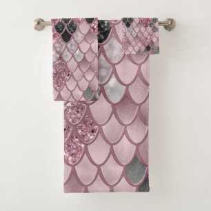 Blush Pink Black Mermaid Scales Glam #2 #art Bath Towel Set