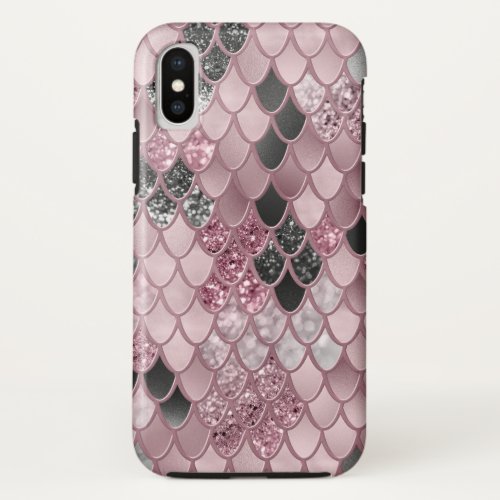 Blush Pink Black Mermaid Scales Glam 2 art iPhone X Case