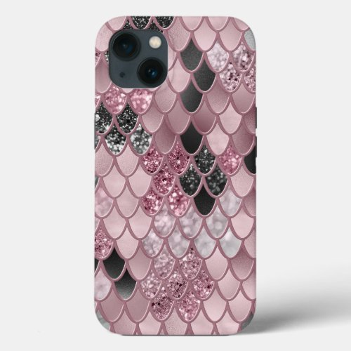 Blush Pink Black Mermaid Scales Glam 2 art iPhone 13 Case