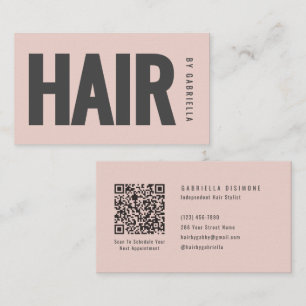 Blush Pink Black Minimalist Hair Stylist QR Code Business Card