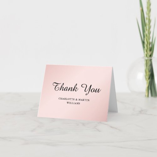 Blush Pink Black Minimalist Wedding Thank You Card
