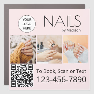 Blush Pink Black Modern Minimal Nails 3 Photo Car Magnet