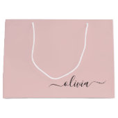 Blush Pink Black Modern Script Girly Monogram Name Large Gift Bag (Front)
