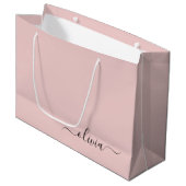 Blush Pink Black Modern Script Girly Monogram Name Large Gift Bag (Front Angled)