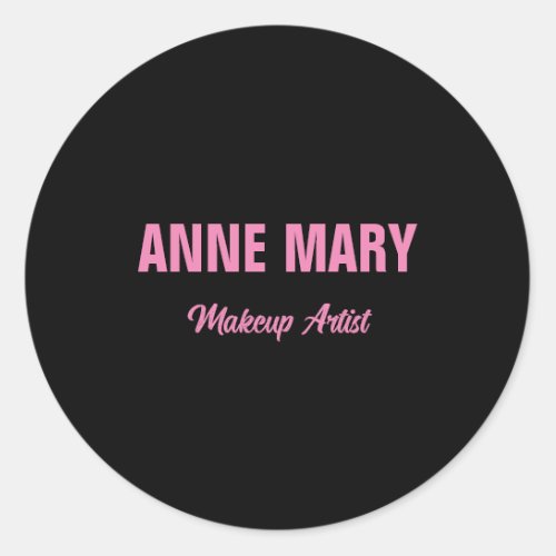 Blush Pink Black Name Makeup Artist Business Classic Round Sticker